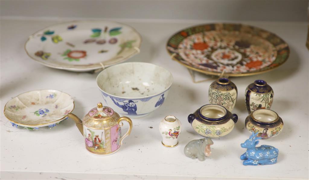 Mixed ceramics including Meissen, Crown Derby, Satsuma and Chinese blue and white bowl, etc. largest diameter 23cm